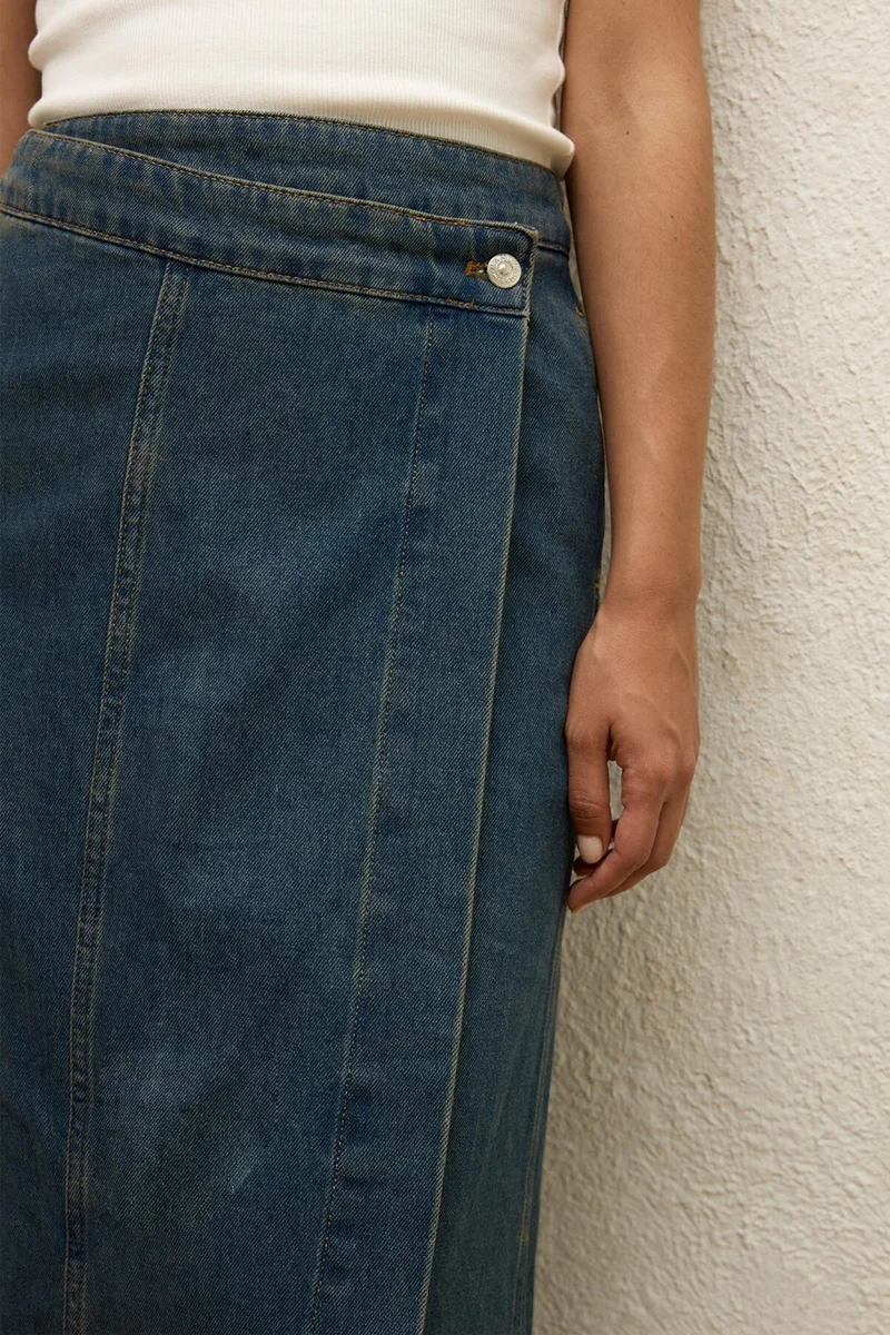 Manuka Wrap Denim Skirt Blue