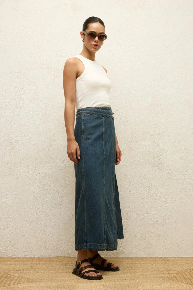 Manuka Wrap Denim Skirt Blue