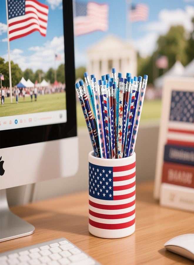 FOIMAS 48pcs 4th of July Pencils Patriotic USA Flag Wooden Pencils with Erasers for 4th of July Parotic Party Independence Day Home Decoration - Image 5