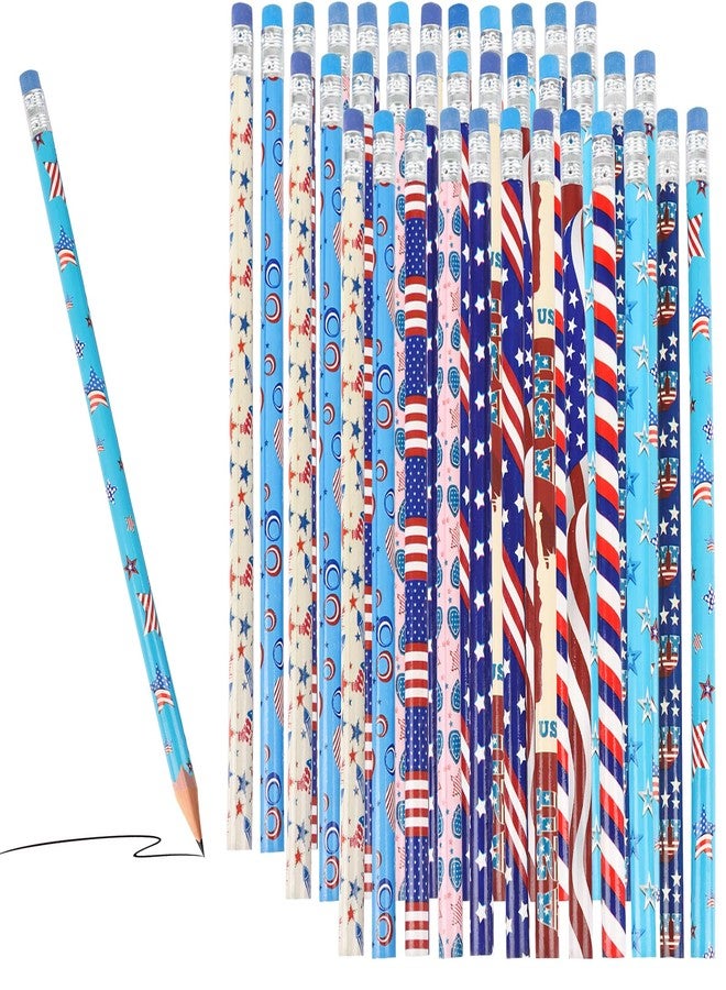 FOIMAS 48pcs 4th of July Pencils Patriotic USA Flag Wooden Pencils with Erasers for 4th of July Parotic Party Independence Day Home Decoration - Image 1