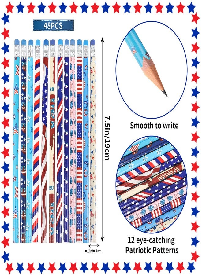 FOIMAS 48pcs 4th of July Pencils Patriotic USA Flag Wooden Pencils with Erasers for 4th of July Parotic Party Independence Day Home Decoration - Image 2