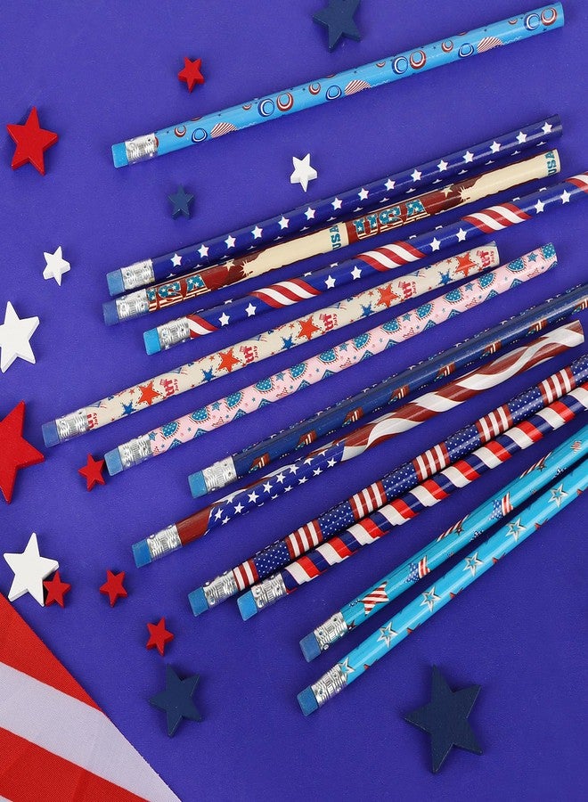 FOIMAS 48pcs 4th of July Pencils Patriotic USA Flag Wooden Pencils with Erasers for 4th of July Parotic Party Independence Day Home Decoration - Image 3