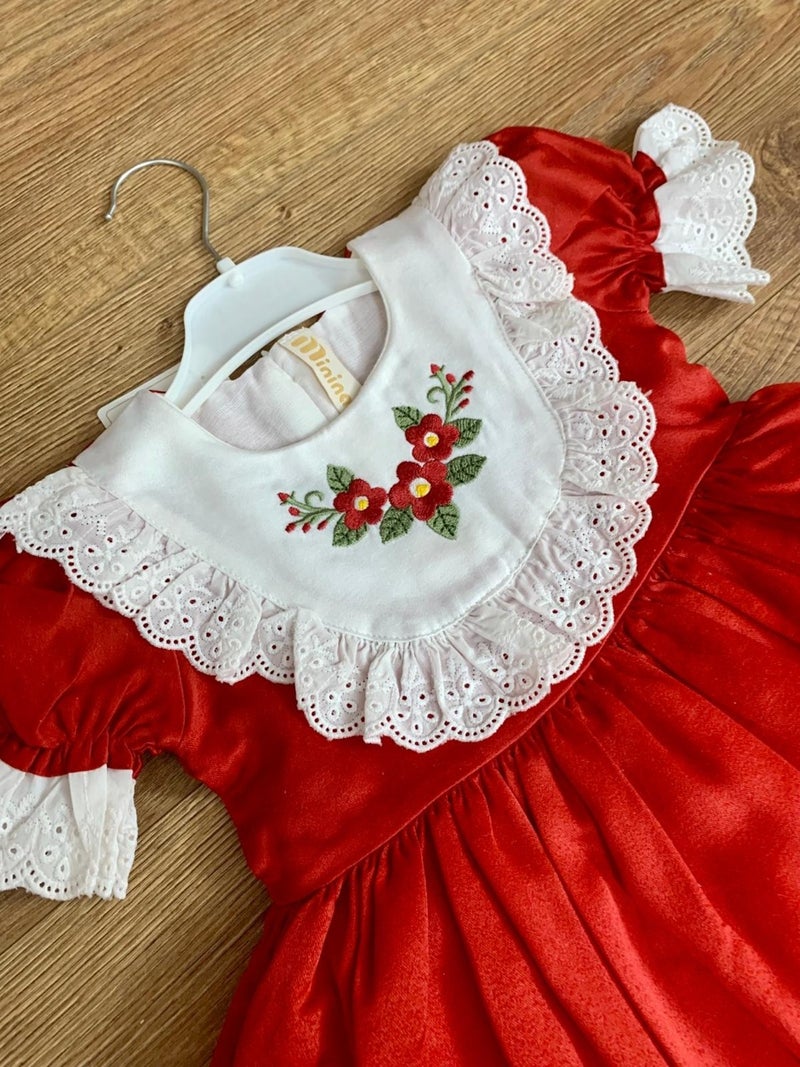 Mini Kiti Mini Kit Baby Girl Scalloped Floral Embroidered Lined Vintage Chic Holiday Birthday Special Occasion Red Dress - Image 2