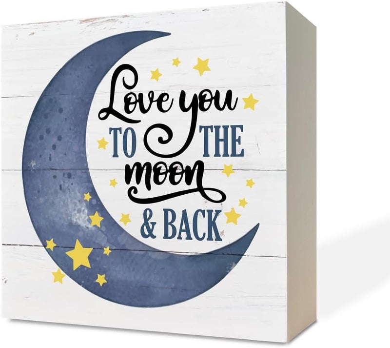 Razpah Inspirational Wooden Nursery Decor  Star Moon Signs for Kids Room  Family Love  Love You to the Moon and Back - Image 1
