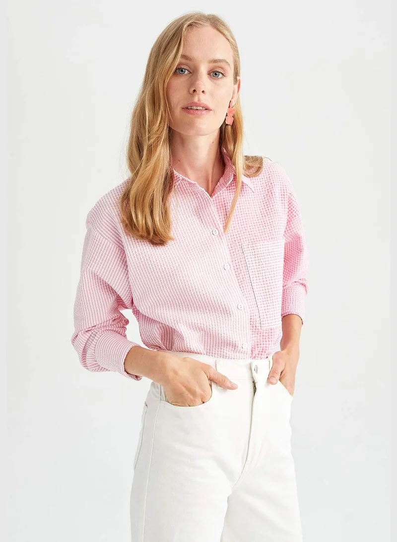 ديفاكتو Oversized Long Sleeve One Side Pocket Shirt