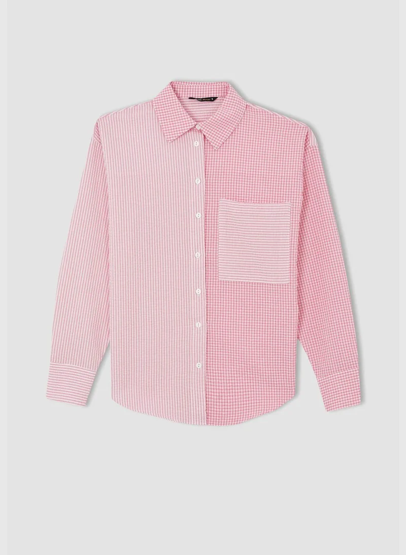 ديفاكتو Oversized Long Sleeve One Side Pocket Shirt