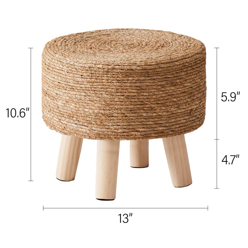 Cpintltr Foot Stool Natural Seagrass Hand Weave Poufs Round Ottoman for Couch Desk Soft Step Stool Padded Foot Rest with Non-Skid Pine Legs for Hallway Office Lounge Natural - Image 2