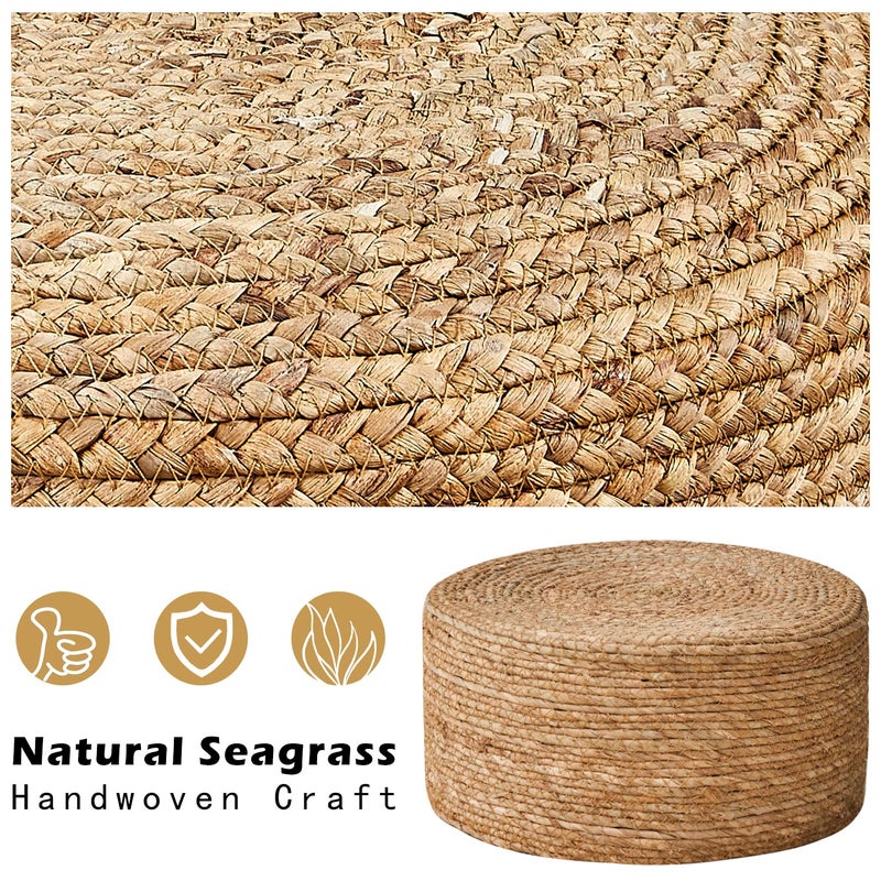 Cpintltr Foot Stool Natural Seagrass Hand Weave Poufs Round Ottoman for Couch Desk Soft Step Stool Padded Foot Rest with Non-Skid Pine Legs for Hallway Office Lounge Natural - Image 4