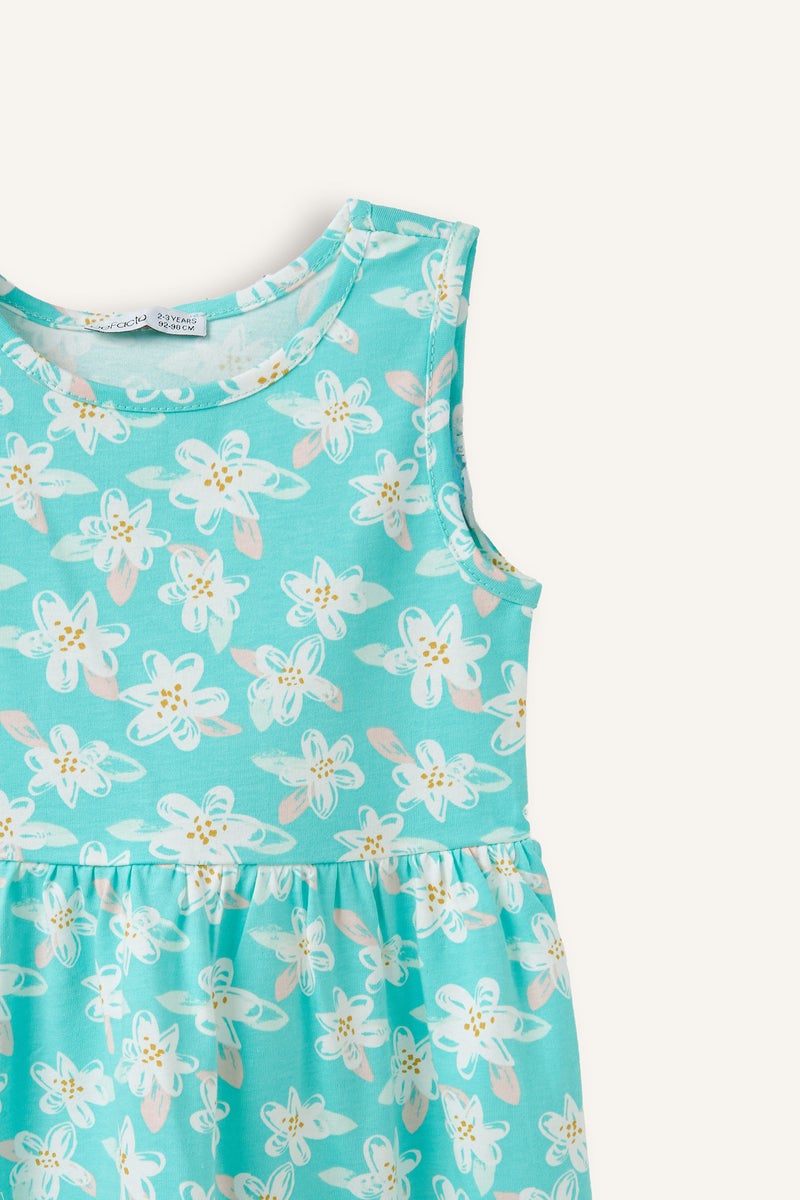 DeFacto Blue BabyGirl Baby Girl Regular Fit Printed Sleeveless Knitted Dress Casual - Image 2