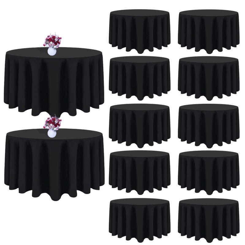 CKIKU 12 Packs 90 Inch Black Round Tablecloth in Diameter, Washable Polyester Fabric Tablecloths, Wrinkle Resistant Table Cloth for Wedding Party Banquet Dining - Image 1