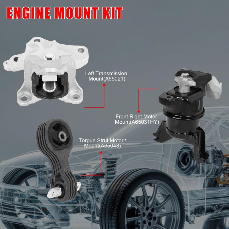 zaygyize 3Pcs Engine Motor Mount Trans Mount Compatible with 20122015 for Honda Civic 18L CoupeSedan Replacement for A65048 A65021 A65087 50890TR0A81 50850TR6A81 50820TR0A81 - Image 4