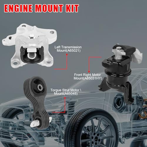 zaygyize 3Pcs Engine Motor Mount Trans Mount Compatible with 20122015 for Honda Civic 18L CoupeSedan Replacement for A65048 A65021 A65087 50890TR0A81 50850TR6A81 50820TR0A81 - Image 3