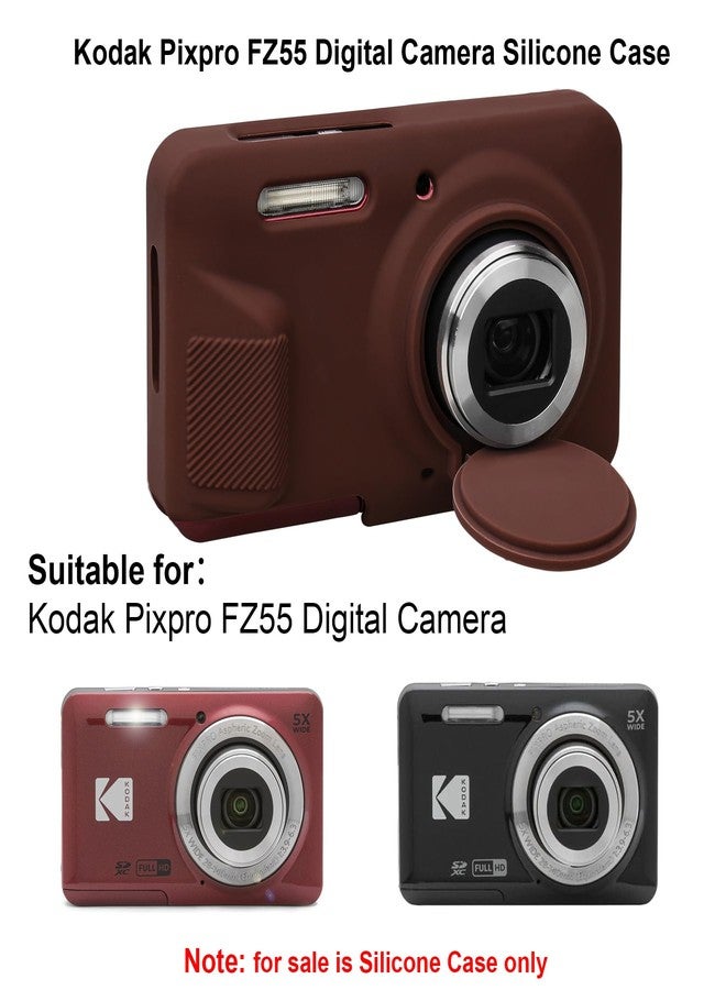 Elonbo Soft Silicone Case for Kodak PIXPRO FZ55 Digital Camera, Kodak FZ55 Vlogging Camera Rubber Protective Cover, Anti-Scratch Skin Sleeve with Detachable Lens Cover, Coffee Color - Image 2