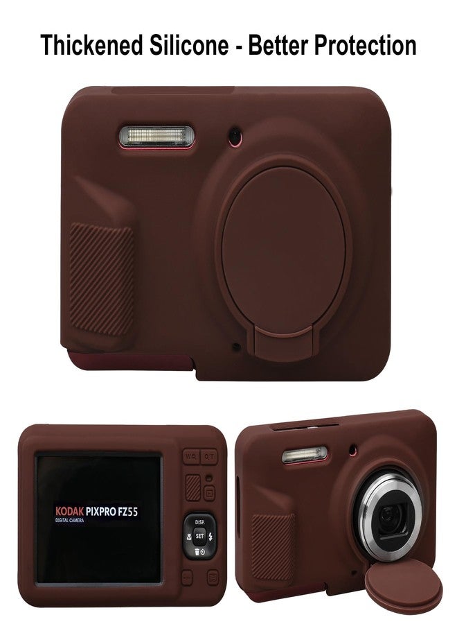 Elonbo Soft Silicone Case for Kodak PIXPRO FZ55 Digital Camera, Kodak FZ55 Vlogging Camera Rubber Protective Cover, Anti-Scratch Skin Sleeve with Detachable Lens Cover, Coffee Color - Image 3