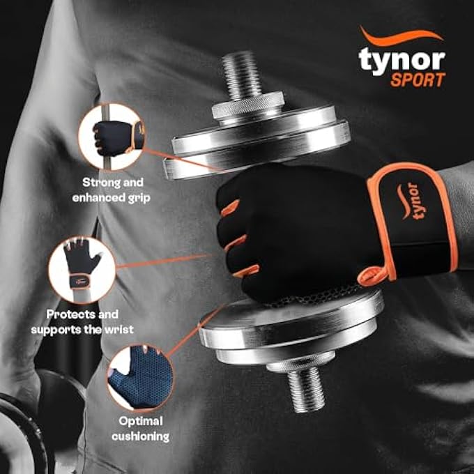 تاينور قفازات رياضية بمقبض مع دعم، أسود، متوسط، زوج واحد - Image 3