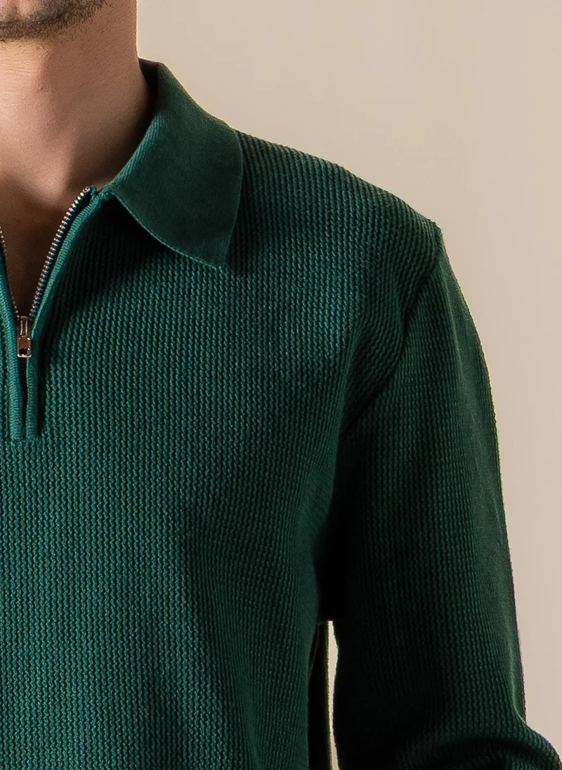 Shapes Green KNITTED POLO SHIRT WITH ZIP for Men | Best Price UAE