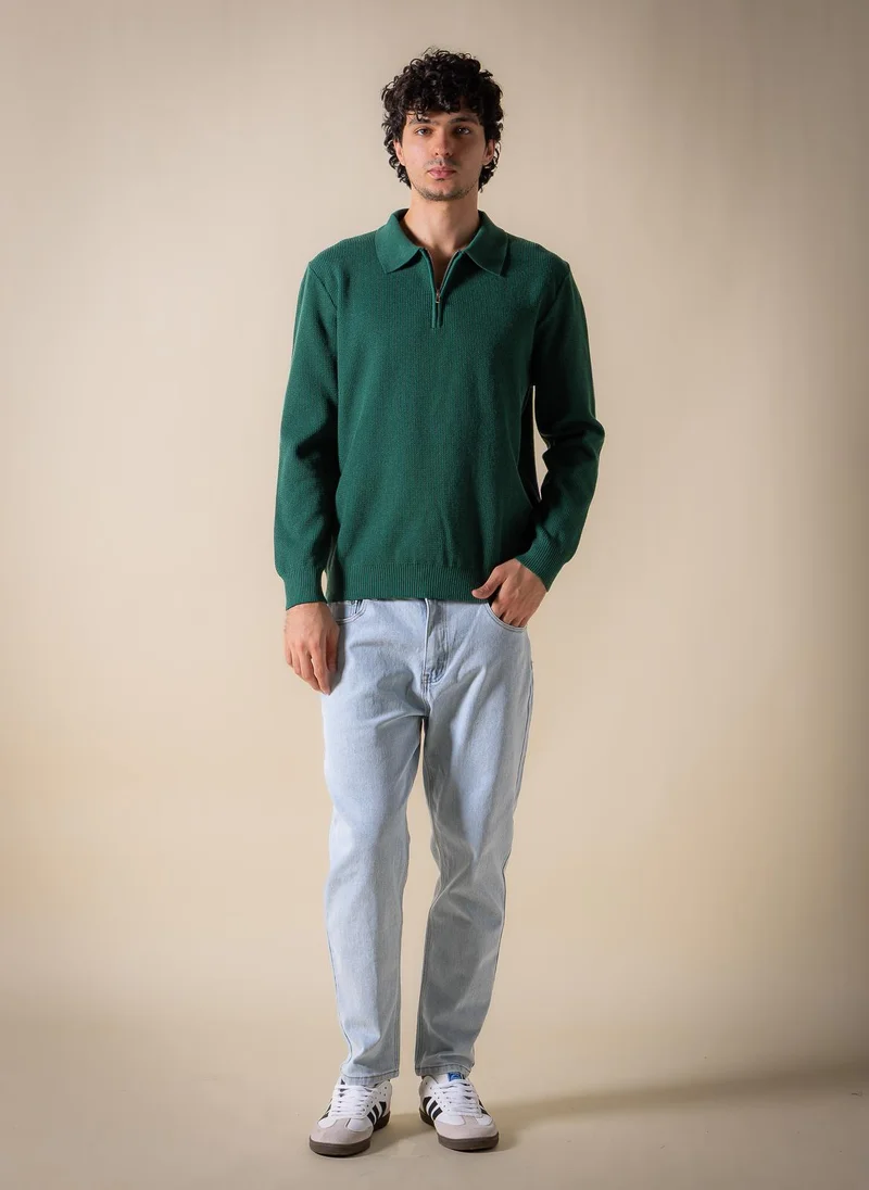 Shapes Green KNITTED POLO SHIRT WITH ZIP for Men | Best Price UAE