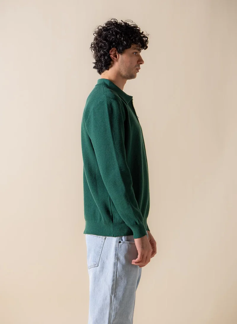 Shapes Green KNITTED POLO SHIRT WITH ZIP for Men | Best Price UAE
