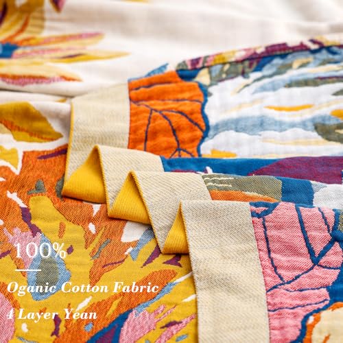 VANJOROY Boho Large Throw Blanket, 100% Organic Cotton Breathable Soft Bed King Throw - Fall Floral Bird Butterfly Farmhouse Decor Blanket for Sofa Couch Chair and Gift. 91" x 98" - Image 5