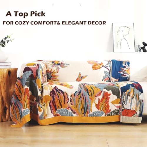 VANJOROY Boho Large Throw Blanket, 100% Organic Cotton Breathable Soft Bed King Throw - Fall Floral Bird Butterfly Farmhouse Decor Blanket for Sofa Couch Chair and Gift. 91" x 98" - Image 4