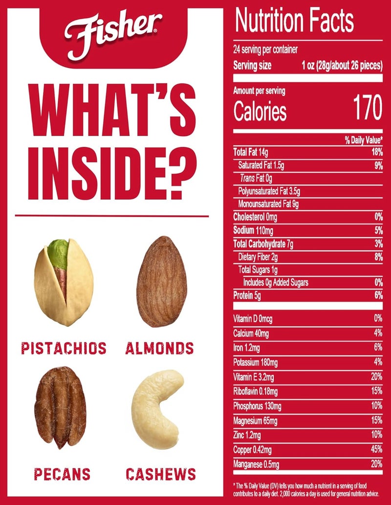 Fisher Oven Roasted Never Fried Deluxe Mixed Nuts - 24 Ounces - Almonds, Cashews, Pecans, Pistachios with Sea Salt - Image 2
