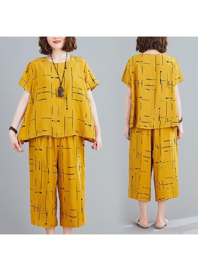 Generic - Fashion Set Women's Korean-style Loose Western Style Women's Clothing Chubby Girl Short-sleeved Summer Casual Two-piece Fashionable Set - Image 1