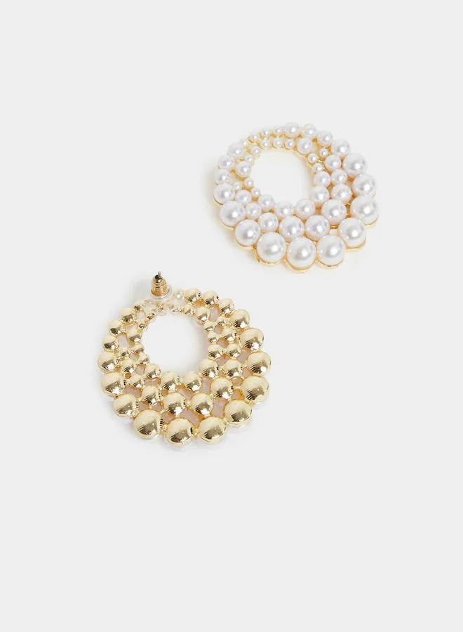 Styli  Women Gold Faux Pearl Statement Earrings for Women | Best Price UAE