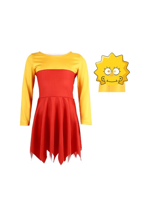 The animated Simpsons jumpsuit, cartoon character Lisa Bart, Homer, Maggie's family costume, Halloween stage performance costume