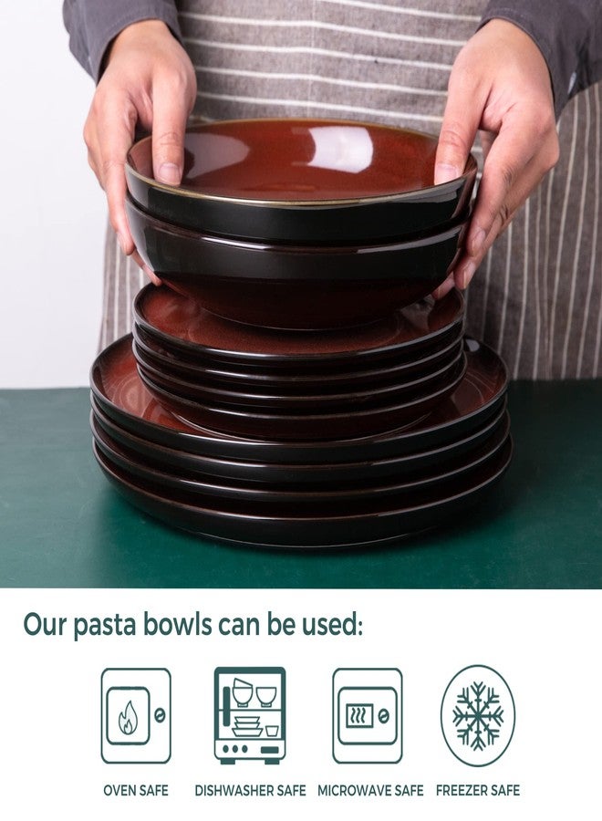 LERATIO Pasta Bowls,Ceramic 38oz Pasta Bowls,9.0" Reactive Glaze Pasta Bowl Set of 6,Microwave & Dishwasher,Oven Safe,Large Wide Serving Bowls for Salad, Dessert,Pizza,Fruit -Red - Image 3