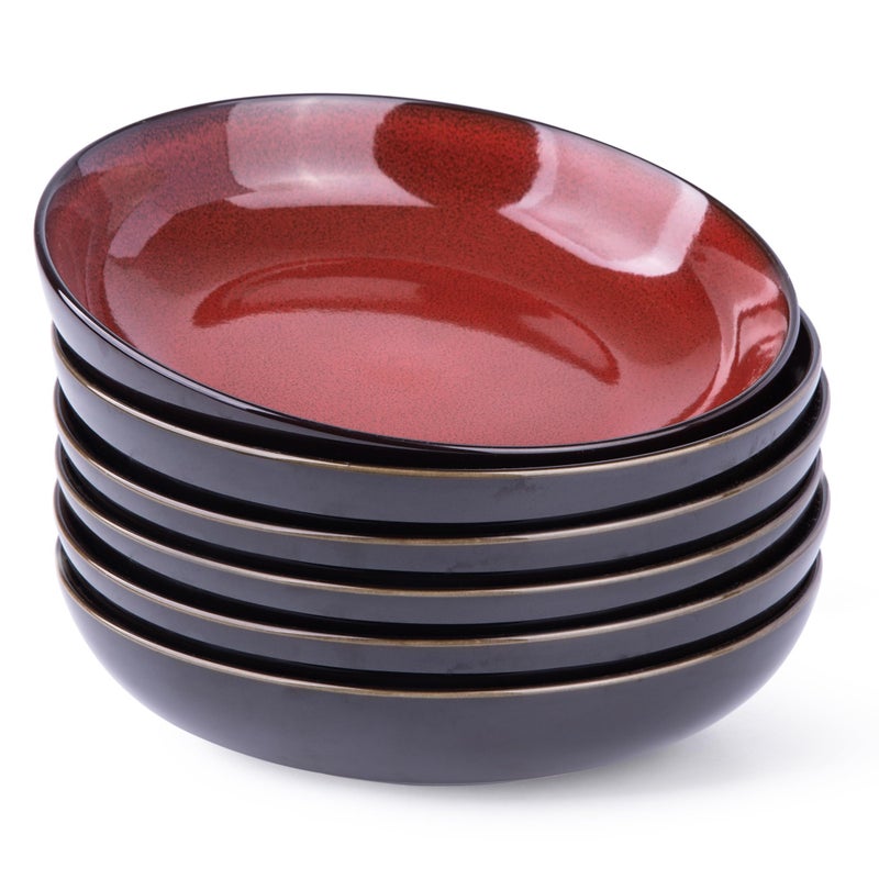 LERATIO Pasta Bowls,Ceramic 38oz Pasta Bowls,9.0" Reactive Glaze Pasta Bowl Set of 6,Microwave & Dishwasher,Oven Safe,Large Wide Serving Bowls for Salad, Dessert,Pizza,Fruit -Red - Image 1