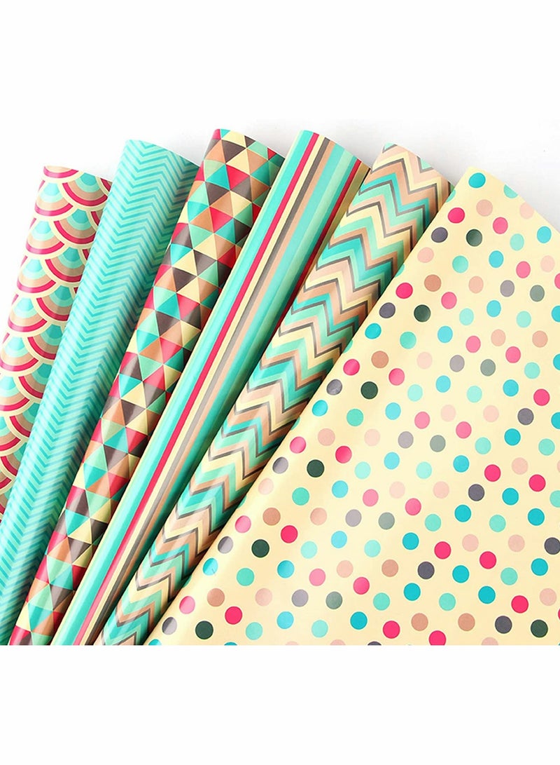 Gift Wrapping Paper Set - 6 Pack with Ribbon, Sticker, Tape for Birthdays, Weddings, Graduations - Boys, Girls, All Occasions - Image 4