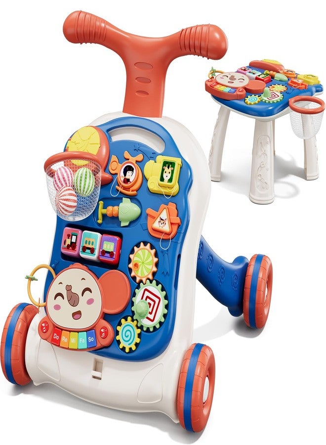 QDRAGON 3 in 1 Baby Walkers for Boys, Baby Push Walker and Activity Center, Sit to Stand Walker Toy, Early Learning Push Toys for Toddler Infant 12+ Months Blue - Image 1