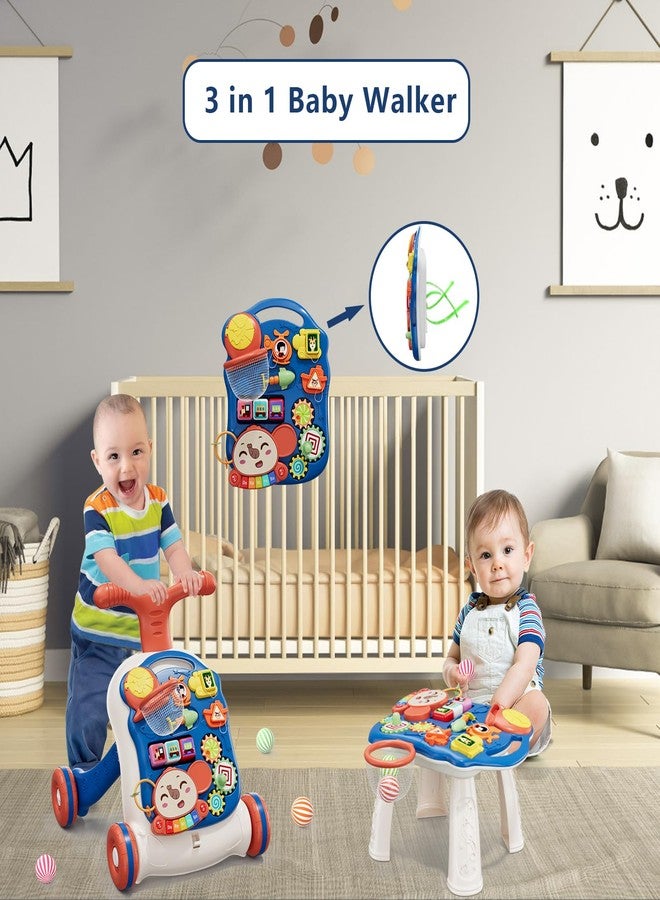 QDRAGON 3 in 1 Baby Walkers for Boys, Baby Push Walker and Activity Center, Sit to Stand Walker Toy, Early Learning Push Toys for Toddler Infant 12+ Months Blue - Image 2