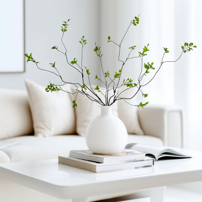 Ttranewsoo 4 Pcs Fall Stems Artificial Ficus Branches, 35.4 Inch Faux Eucalyptus Stems Fall Decor, Fake Leaves Fall Decorations for Home, Autumn Table Decor Fall Branches for Vase Green - Image 3