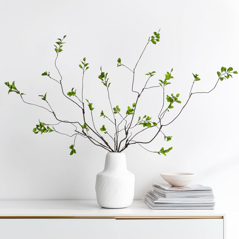 Ttranewsoo 4 Pcs Fall Stems Artificial Ficus Branches, 35.4 Inch Faux Eucalyptus Stems Fall Decor, Fake Leaves Fall Decorations for Home, Autumn Table Decor Fall Branches for Vase Green - Image 1