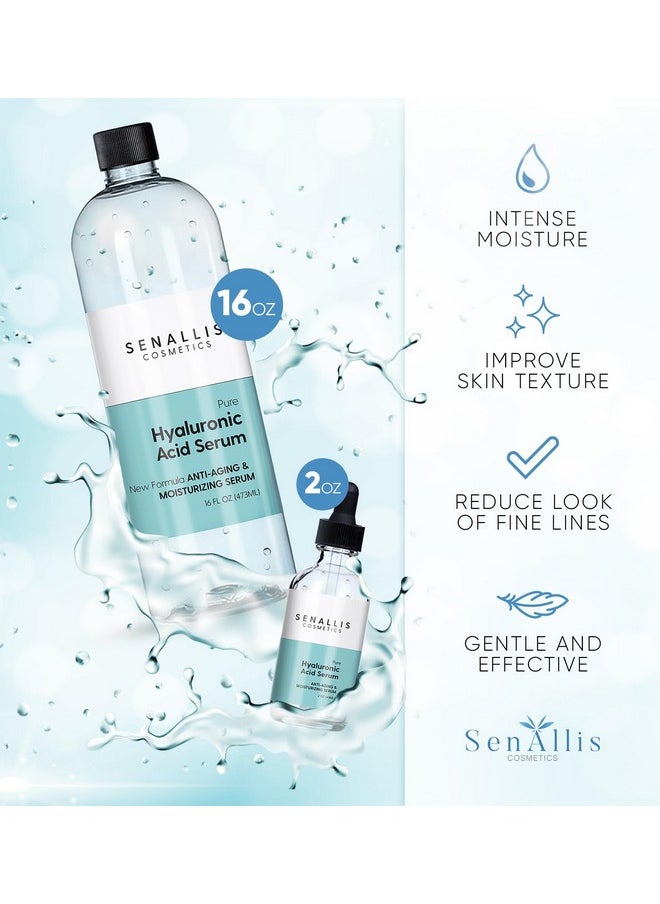 SenAllis Cosmetics - Hyaluronic Acid Serum 16 Fl Oz And 2 Fl Oz, Made From Pure Anti Aging/Wrinkle, Ultra Hydrating Moisturizer That Reduces Dry Skin Manufactured In Usa - Image 1