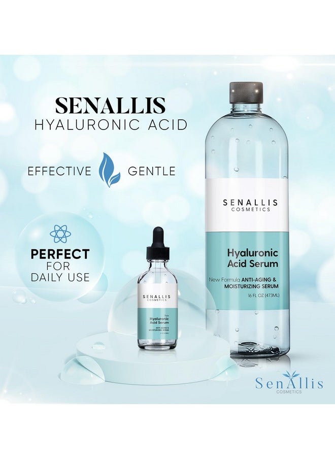 SenAllis Cosmetics - Hyaluronic Acid Serum 16 Fl Oz And 2 Fl Oz, Made From Pure Anti Aging/Wrinkle, Ultra Hydrating Moisturizer That Reduces Dry Skin Manufactured In Usa - Image 1