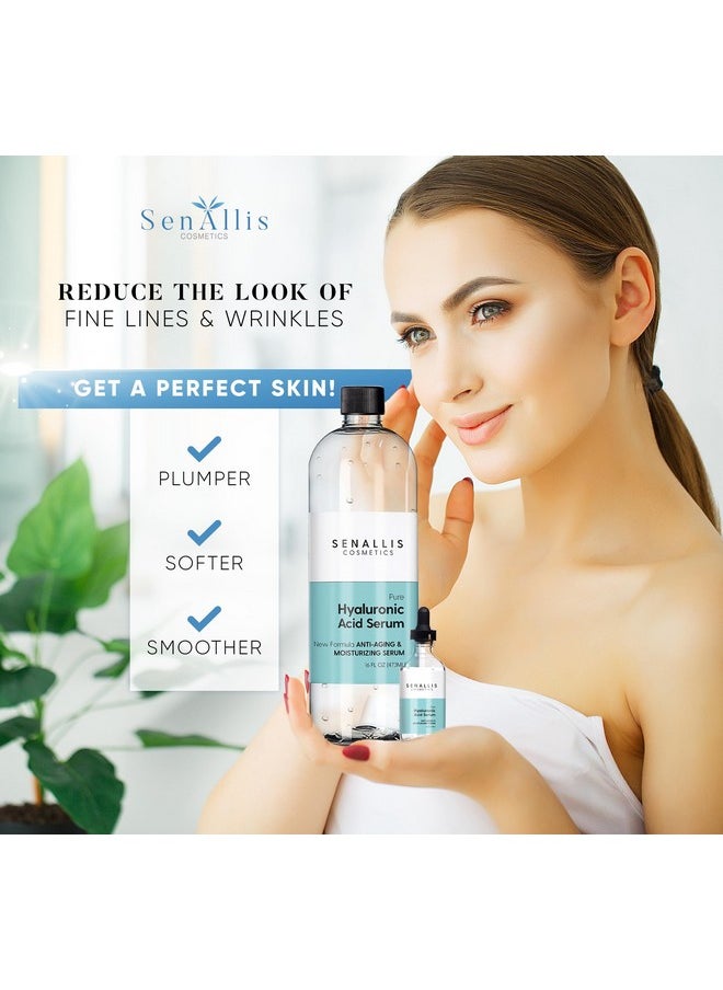 SenAllis Cosmetics - Hyaluronic Acid Serum 16 Fl Oz And 2 Fl Oz, Made From Pure Anti Aging/Wrinkle, Ultra Hydrating Moisturizer That Reduces Dry Skin Manufactured In Usa - Image 1