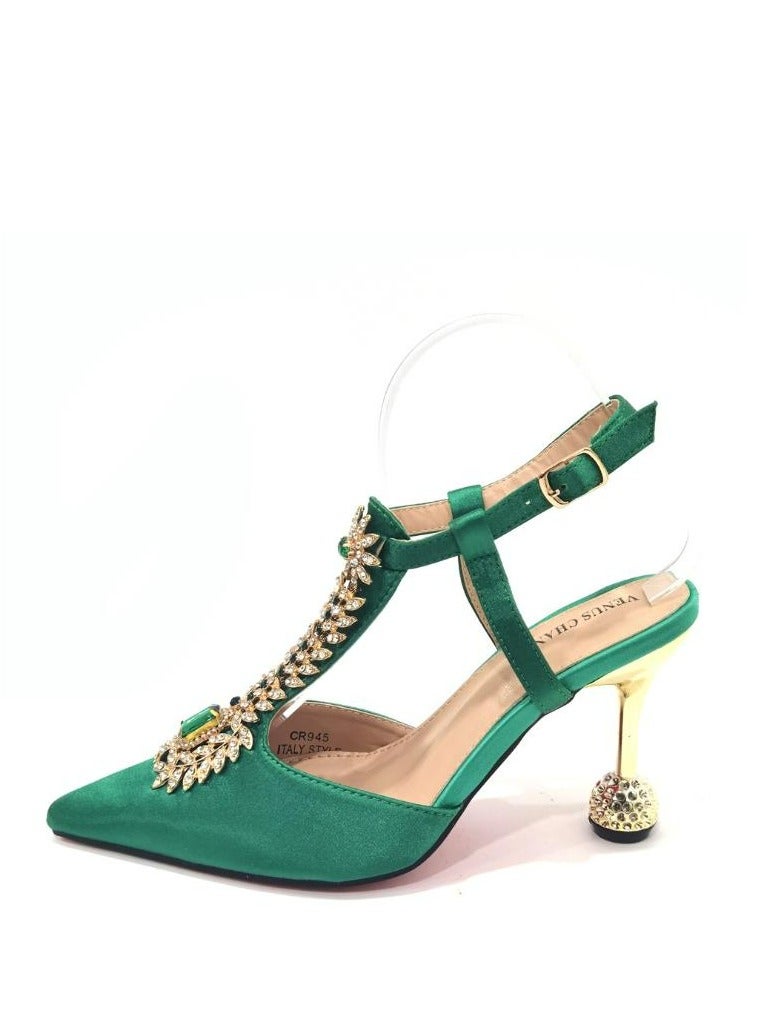Fine Heeled Pointed Rhinestone High-Heeled Sandals 9cm+Square Rhinestone Handbag  - Image 4