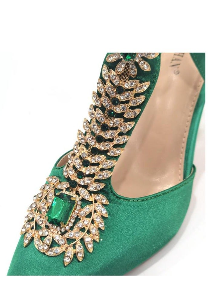 Fine Heeled Pointed Rhinestone High-Heeled Sandals 9cm+Square Rhinestone Handbag  - Image 5