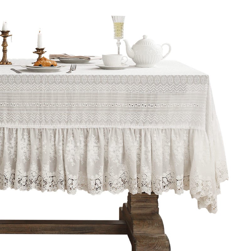 patdrea Lace Tablecloth Cotton White Rectangle Square Table Cloth Fall Christmas Washable Table Cover for Wedding Party Event Banquet Kitchen Home Picnic Indoor Outdoor Camping Dining Decor 63"×63" - Image 1