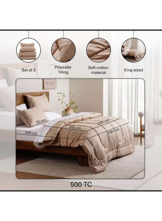 Pan Home Tiffany 3-Piece Comforter Set 240x260cm - Beige - Image 4