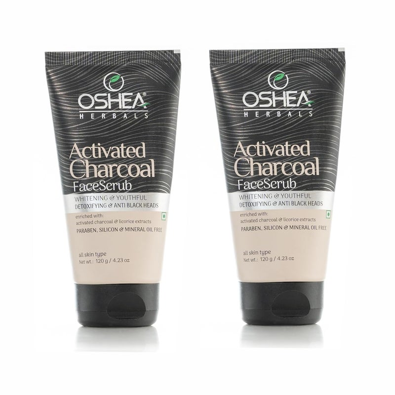 Oshea Herbals Activated Charcoal Face Scrub for All Skin Types For Whitening Youthful Anti Black Heads Enriched with Licorice Extracts Paraben Silicon Mineral Oil Free 120g Pack of 2 - Image 1