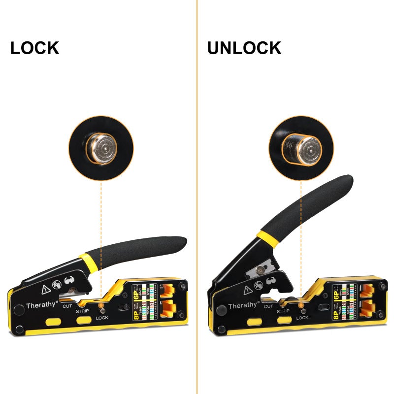 Therathy RJ45 Crimp Tool Pass Through Ethernet Crimper for Cat5e Cat6 Modular Plugs, All-in-One Cat6 Crimping Tool - Image 3