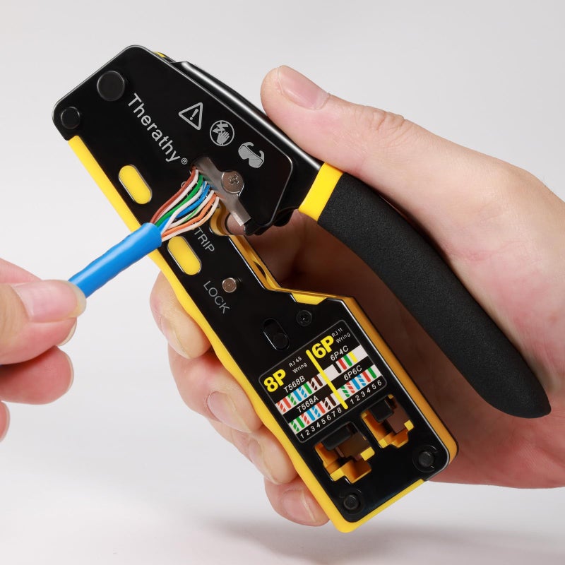 Therathy RJ45 Crimp Tool Pass Through Ethernet Crimper for Cat5e Cat6 Modular Plugs, All-in-One Cat6 Crimping Tool - Image 5