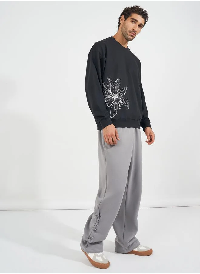 Styli Eyelet Detail Bonded Fleece Oversized Joggers