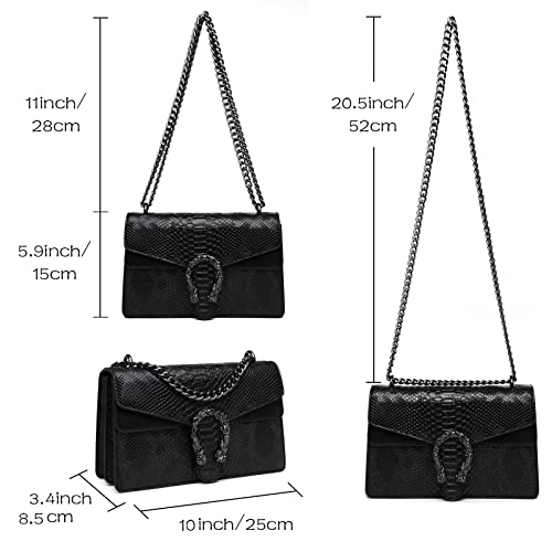 MYHOZEE Crossbody Bags for Women - Snake Printed Clutch Purses Leather Shoulder Bags Chain Strap Evening Handbags Black - Image 3