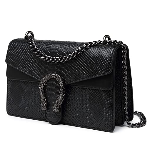 MYHOZEE Crossbody Bags for Women - Snake Printed Clutch Purses Leather Shoulder Bags Chain Strap Evening Handbags Black - Image 1