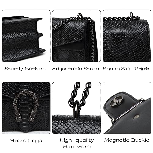 MYHOZEE Crossbody Bags for Women - Snake Printed Clutch Purses Leather Shoulder Bags Chain Strap Evening Handbags Black - Image 5