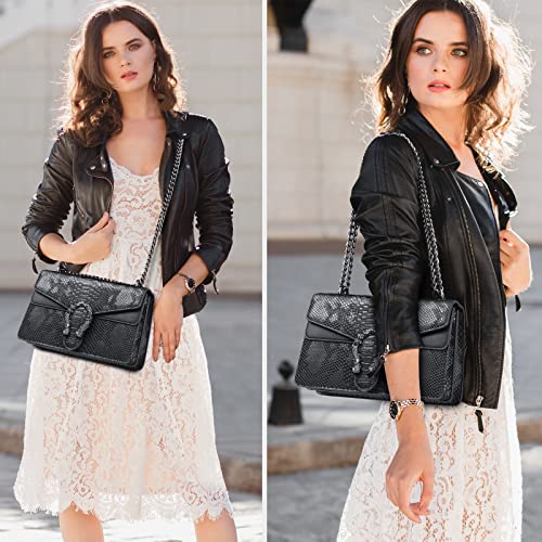 MYHOZEE Crossbody Bags for Women - Snake Printed Clutch Purses Leather Shoulder Bags Chain Strap Evening Handbags Black - Image 2
